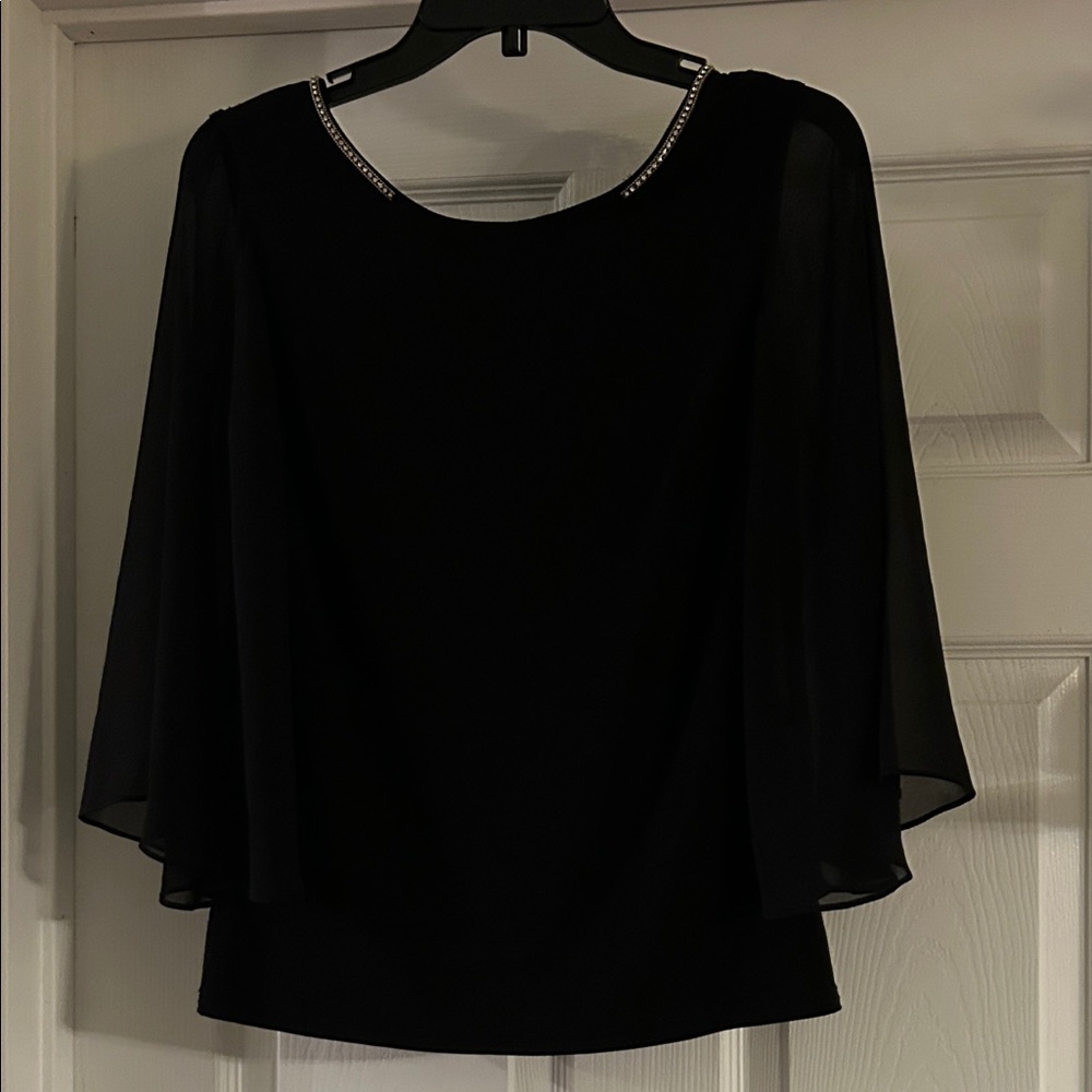 Joseph Ribkoff Black Blouse with Embellished Neckline